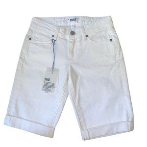 PAIGE JAX Optic White Denim Jean Bermuda Shorts Mid Rise Rolled Hem Sz 2